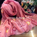 Factory directly selling fashion wool silk blend embroidered flowers hijab scarf